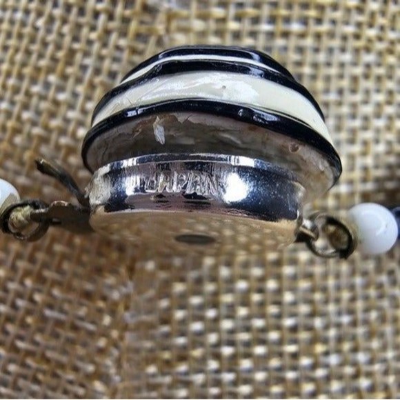 Vintage Paper Mache White and Black Beaded Necklace Stamped Japan 27"L - Picture 4 of 5